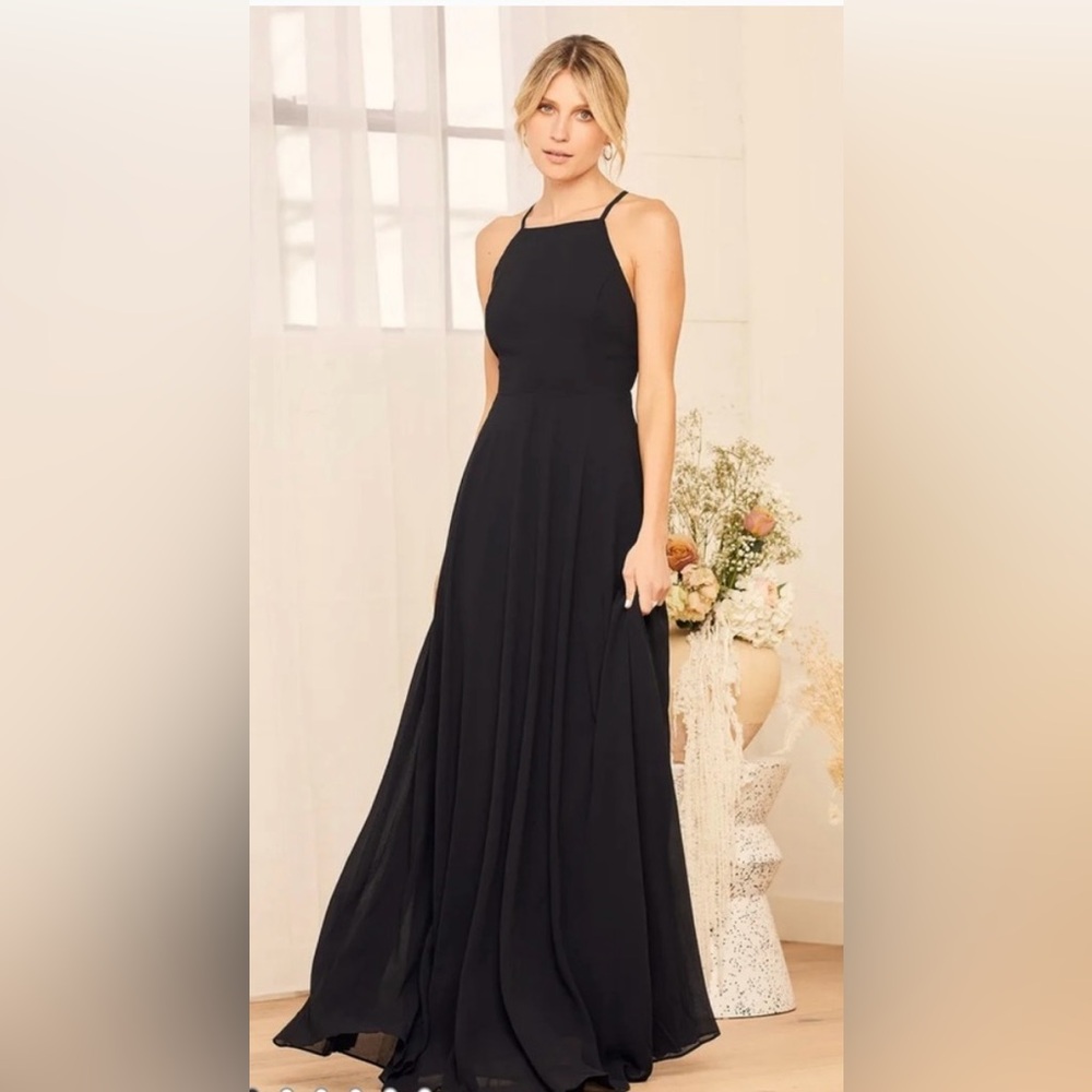 Lulu's Backless Black Maxi Dress, M